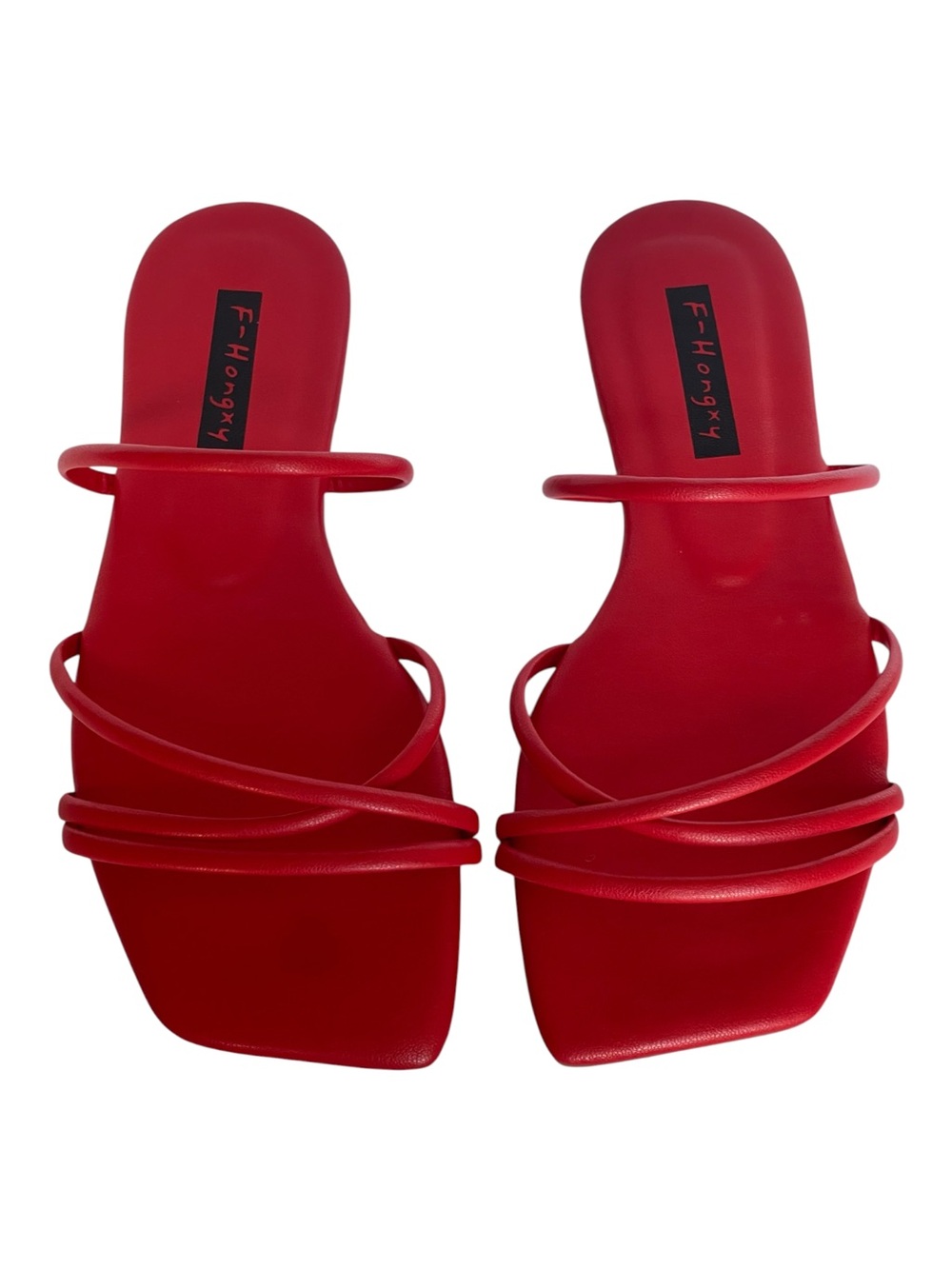RED STRAPPY SLIDE SQUARE TOE SANDALS SZ 6.5 EUC